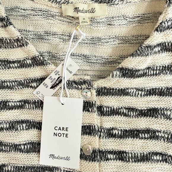 MADEWELL Crewneck Sweater Vest M Natural Striped Button Up Cotton Blend NWT B6 - Picture 4 of 5